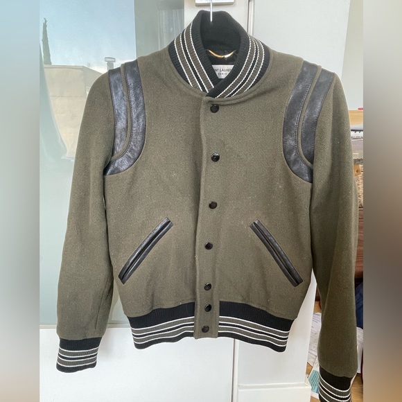 Saint Lauren olive green and black varsity bomber xs/s - Picture 2 of 9